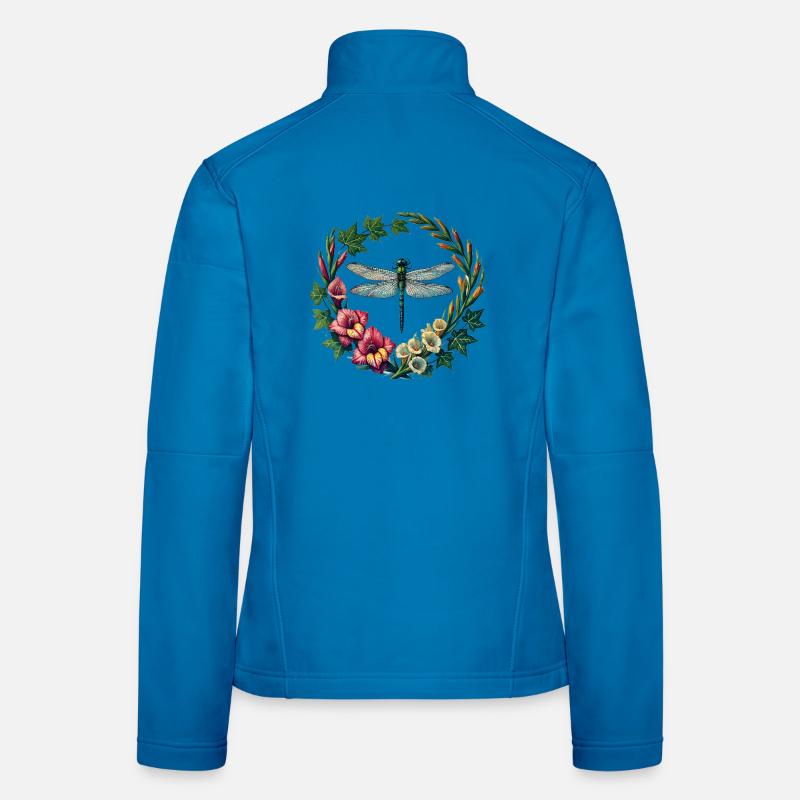 Libellen-Blumenkranzrahmen - Frauen Softshelljacke - Lichtblau