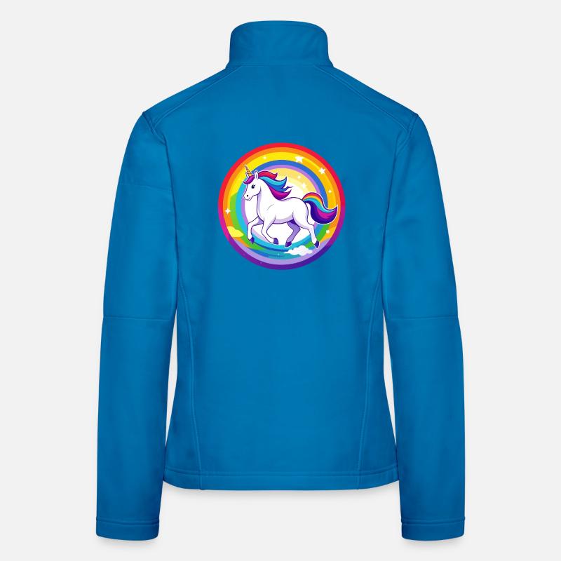 Unicorn Flying Over Rainbow Sky Motif Women's Softshell Jacket