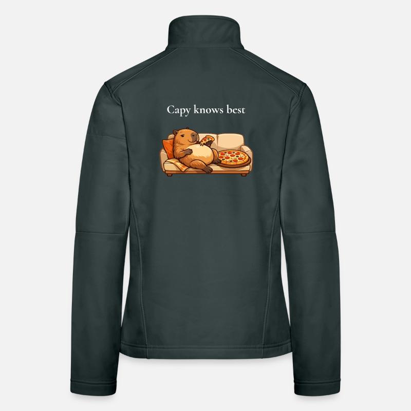 Capybara with pizza on sofa Women's Softshell Jacket