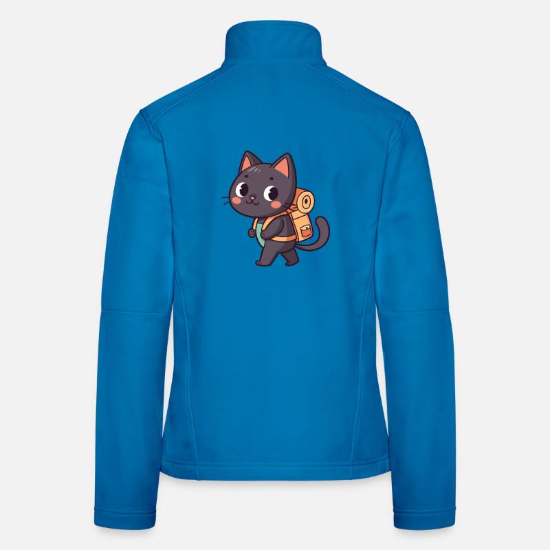 Explorer Cat with Orange Backpack Women's Softshell Jacket