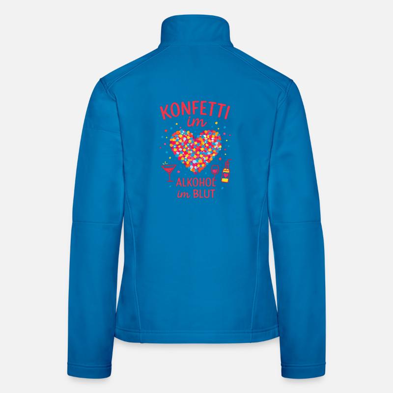 Fête de confettis de carnaval, cœur de phrase de carnaval, carnaval Veste en tissu softshell Femme