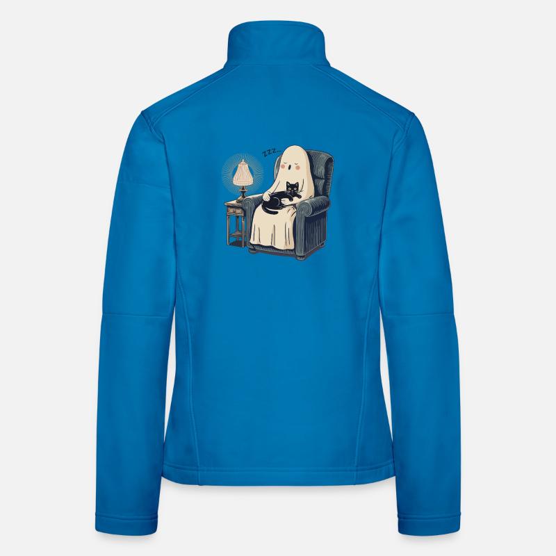 Void Cat Sleeping Ghost - Cozy Spooky Black Cat Women's Softshell Jacket