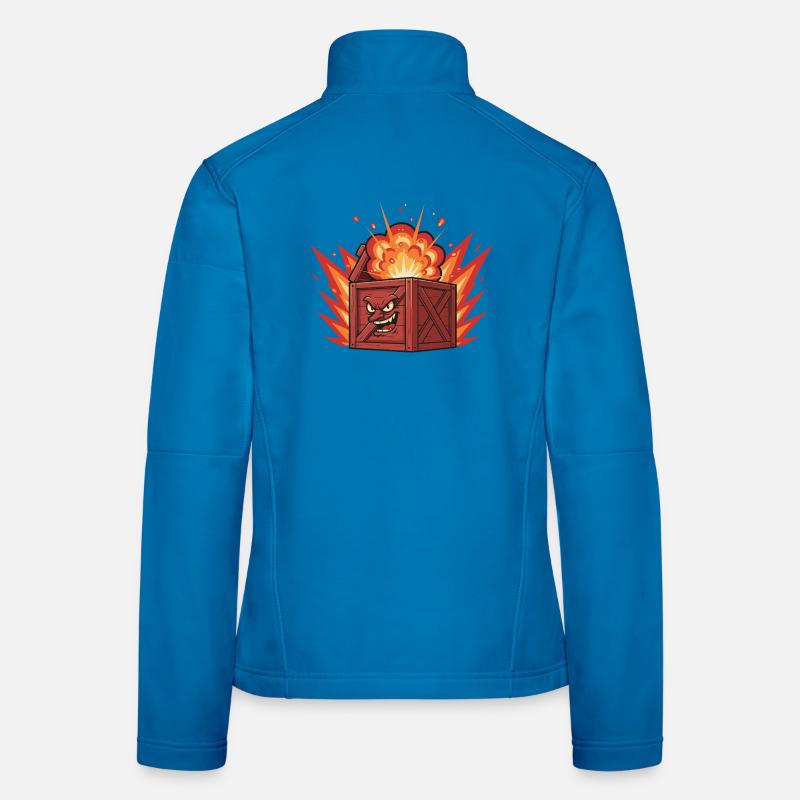 Exploding wooden box with a grim face Women's Softshell Jacket