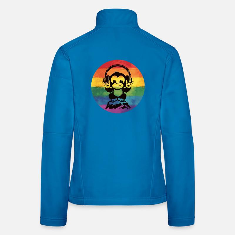 Regenbogen DJ Affe – Kopfhörer Rockhandzeichen Frauen Softshelljacke