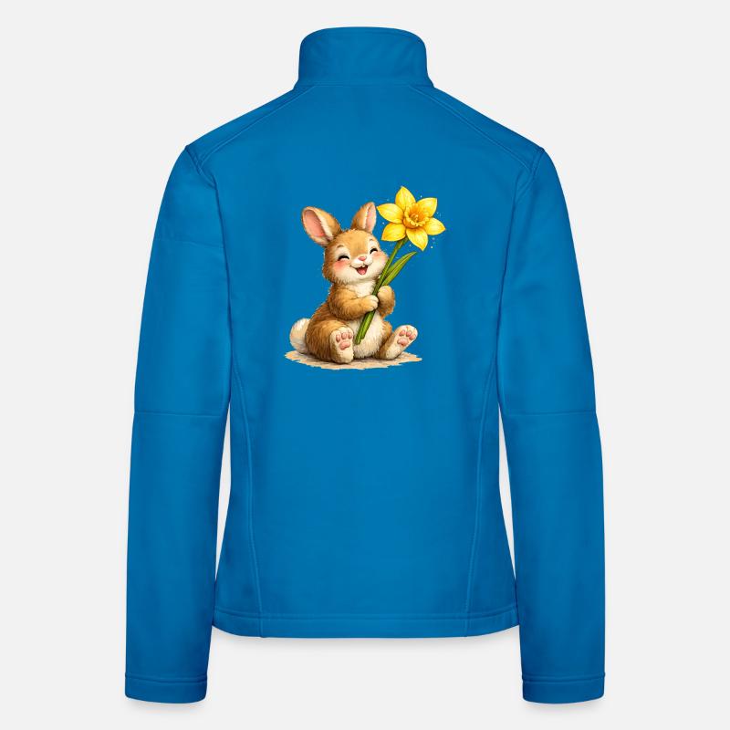 Lapin à la fleur jaune de printemps Veste en tissu softshell Femme
