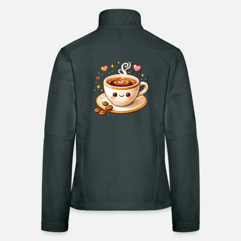 Cute Coffee Mug with Face Illustration Women's Softshell Jacket
