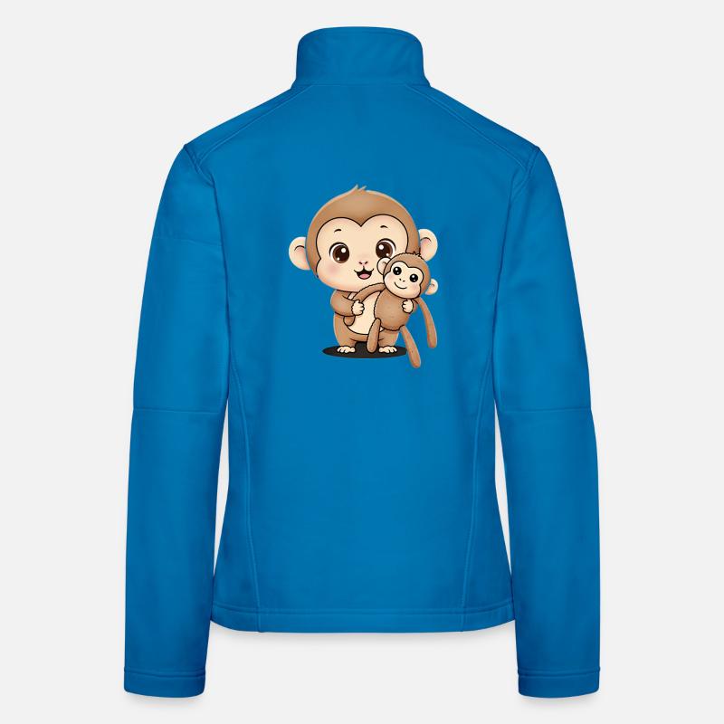 Cute Punch Monkey Holding Soft Toy Women's Softshell Jacket
