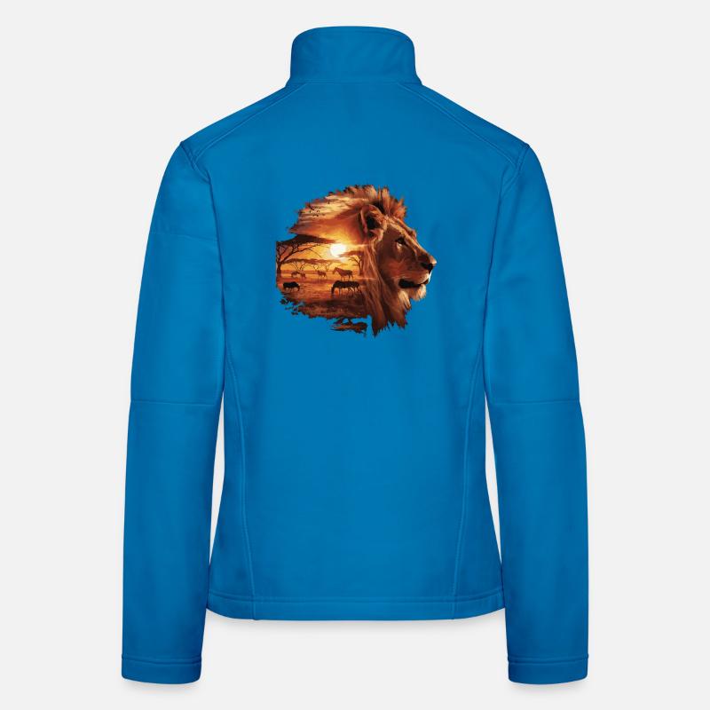 Löwe Savanne Sunset Double Exposure Design Frauen Softshelljacke