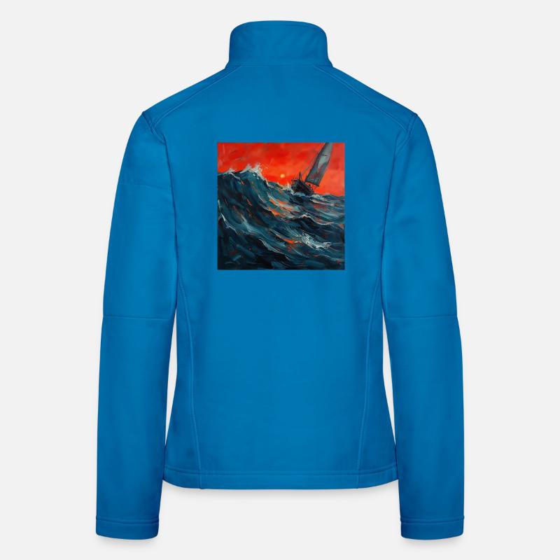 Rotes Abendlicht über Segelboot im Sturm - Frauen Softshelljacke - Lichtblau
