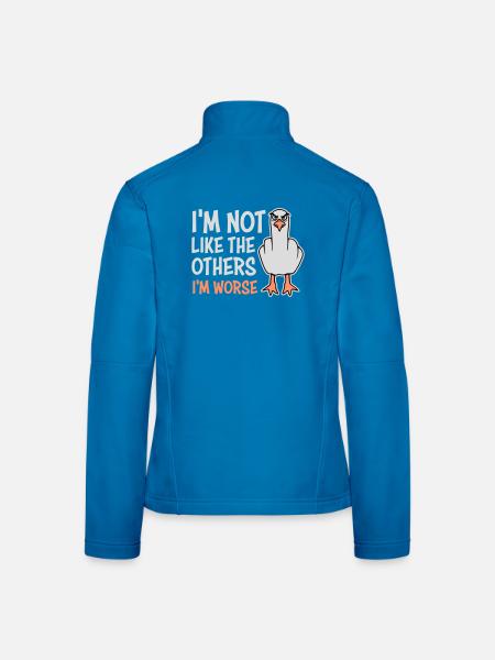 Mouette au majeur en Moins Comme les Autres, Je suis pire - Veste en tissu softshell Femme - bleu clair - Dos