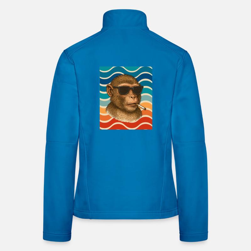 Sunglasses monkey in retro wave pattern Women's Softshell Jacket