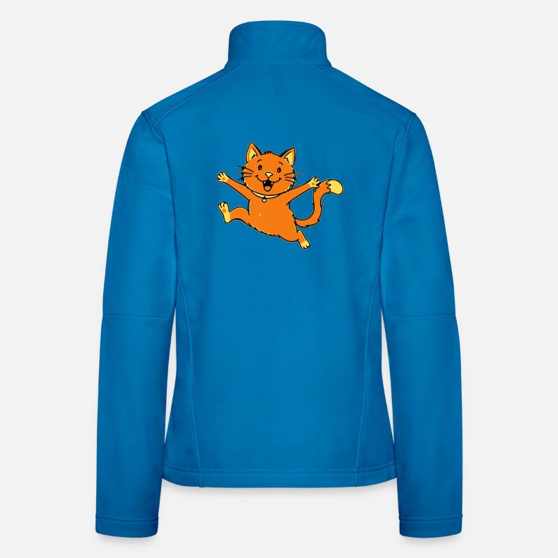 Fröhliche Cartoon Katze springend Frauen Softshelljacke