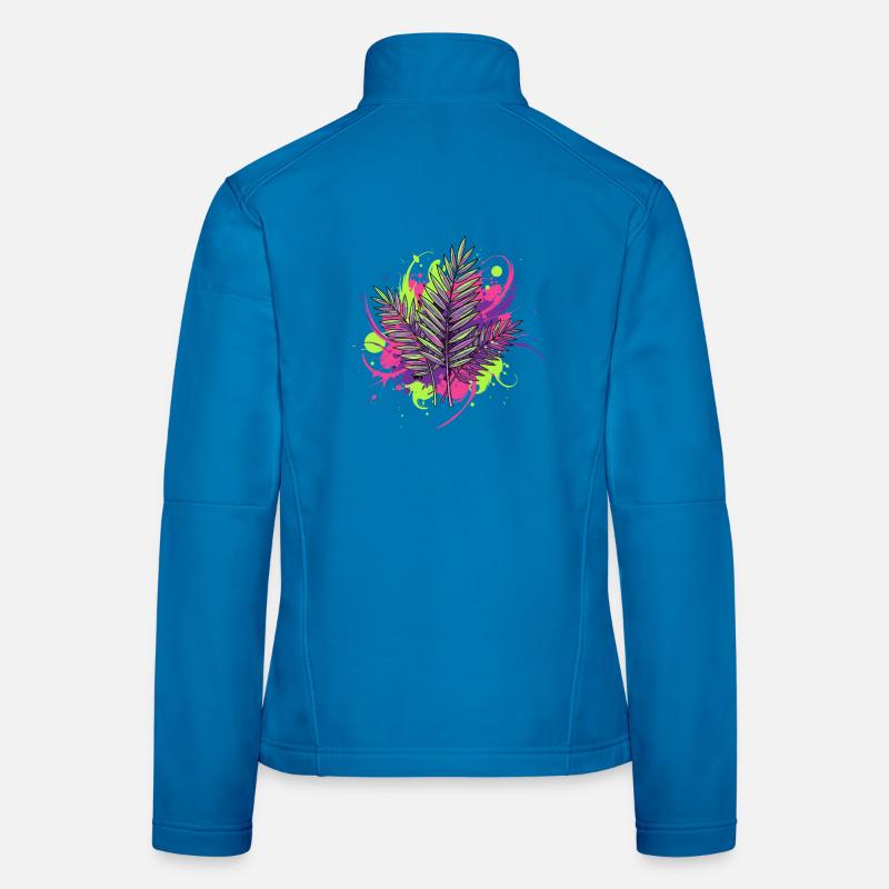 Neon Tropical Leaf with Paint Splashes Women's Softshell Jacket