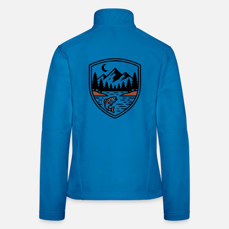 Mountains Forest Fish Shield Logo Women's Softshell Jacket