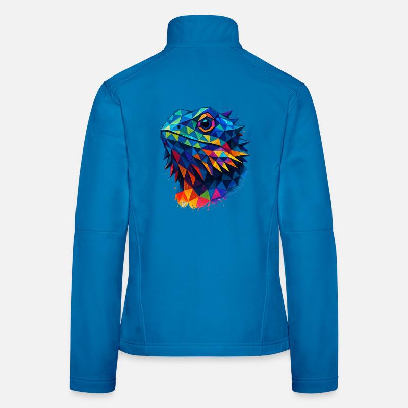 Dragon Barbu Géométrique Style Low Poly Bleu Veste en tissu softshell Femme