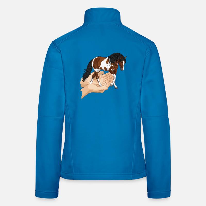 Un cheval pie qui sort de deux mains jointes Veste en tissu softshell Femme