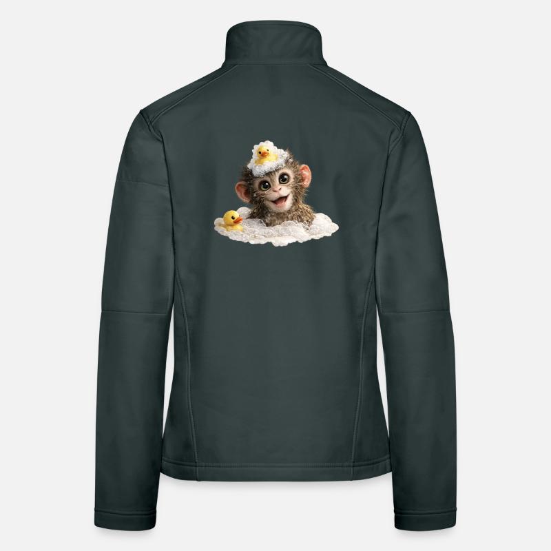 Bathing Time Monkey with Rubber Duck Women's Softshell Jacket