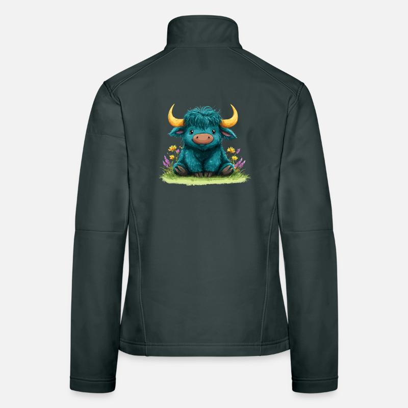 Yak bleu dans une mer de fleurs Veste en tissu softshell Femme