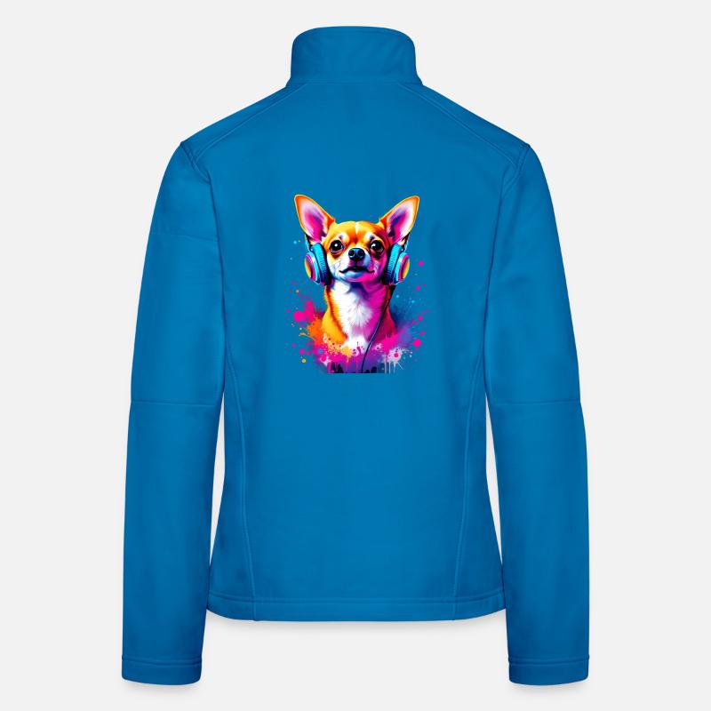 Chihuahua mit Kopfhörer Frauen Softshelljacke