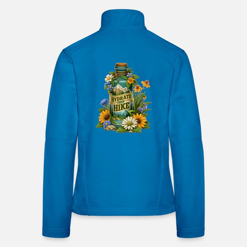 Conception de bouteilles florales Hydratez-vous puis randonnée Veste en tissu softshell Femme