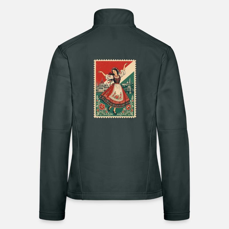 Timbre-poste vintage de danse folklorique hongroise Veste en tissu softshell Femme