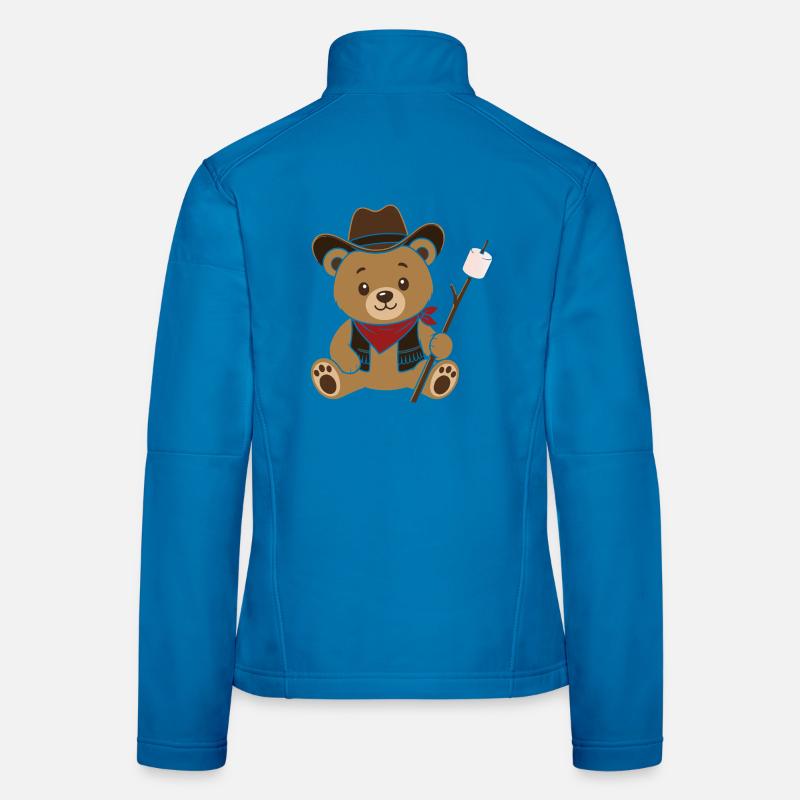 Cowboy Teddy Bear with Marshmallow Campfire Motif Women's Softshell Jacket