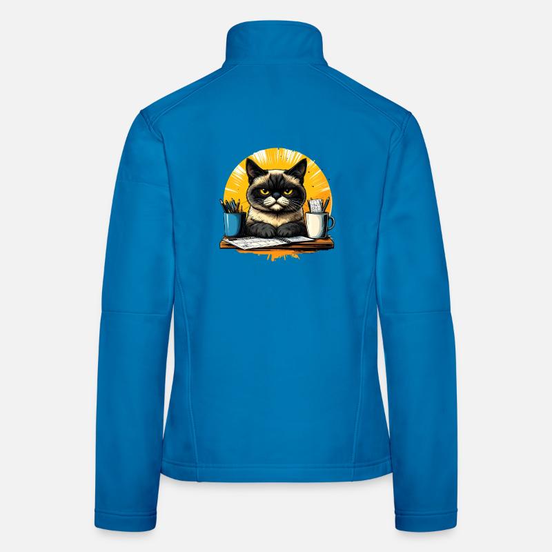 Grim office cat at desk - Women's Softshell Jacket - light blue