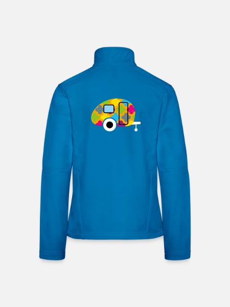 Caravan Wohnwagen Camping farbenfroh Blumen Camper - Frauen Softshelljacke - Lichtblau - Hinten