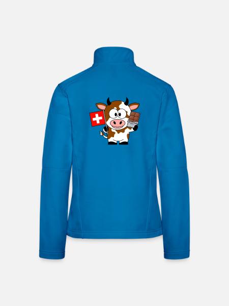 Schweizer Kuh mit Flagge und Schokolade  - Frauen Softshelljacke - Lichtblau