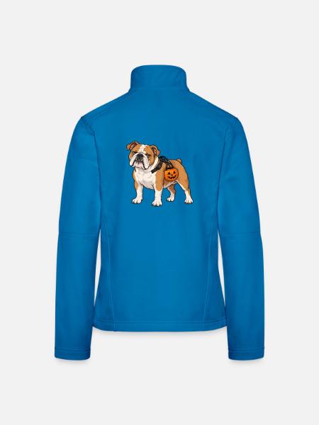 Bulldogge trägt einen Kürbis-Bonbon-Eimer - Frauen Softshelljacke - Lichtblau - Hinten