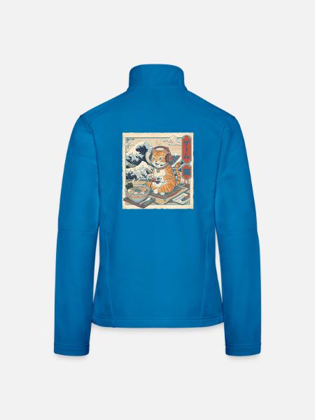 Gamer-Katze isst Ramen Japanische Vintage-Kunst - Frauen Softshelljacke - Lichtblau
