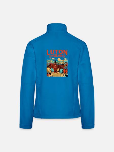 Vintage Illustrated Luton England City Skyline - Frauen Softshelljacke - Lichtblau - Hinten