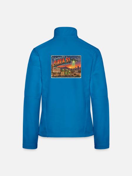 Grüße aus Area 51 – Retro-Alien-Postkarte - Frauen Softshelljacke - Lichtblau - Hinten