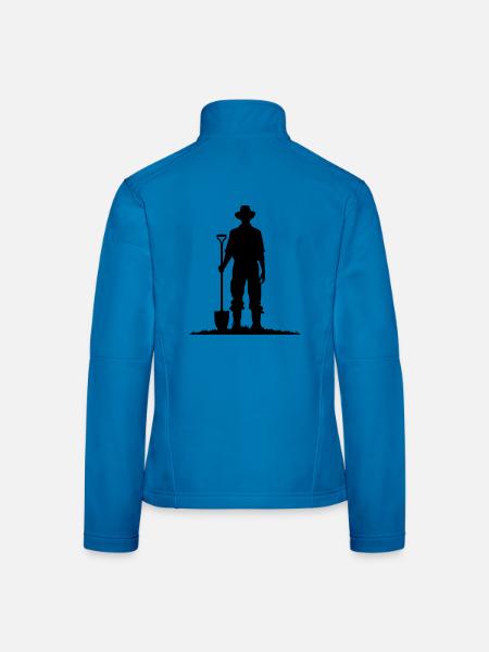 Bauer mit Schaufel auf Wiese Silhouette - Frauen Softshelljacke - Lichtblau - Hinten