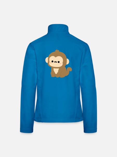 Kawaii Rhesus-Makaken-Plüsch-Illustration - Frauen Softshelljacke - Lichtblau - Hinten