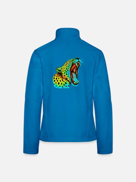 Brüllender Psychodelischer Neonleopard - Frauen Softshelljacke - Lichtblau - Hinten