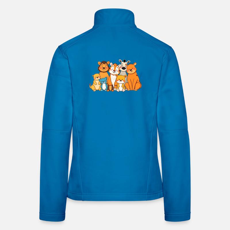 Conception ludique de bande dessinée de famille d’animaux Veste en tissu softshell Femme