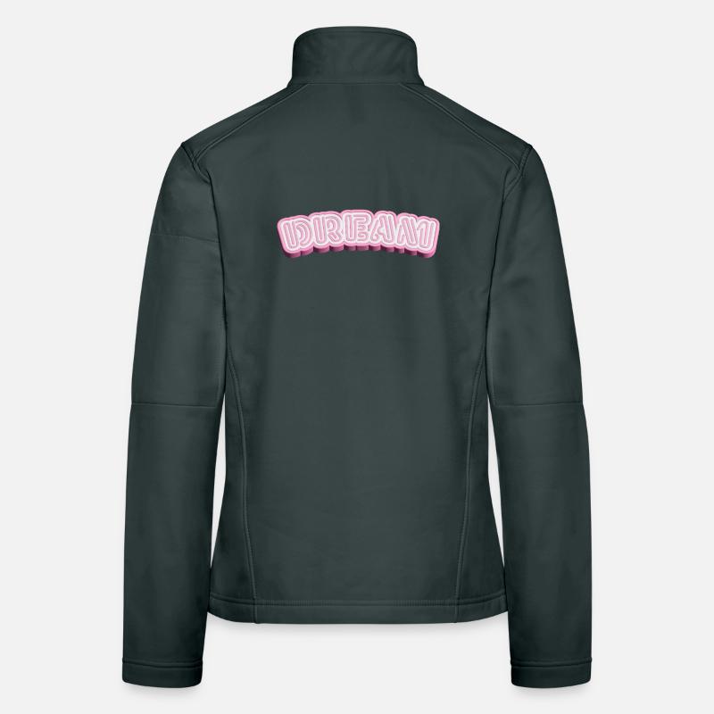 Dream 3D Typography - White & Pink 3D Word Design Women's Softshell Jacket