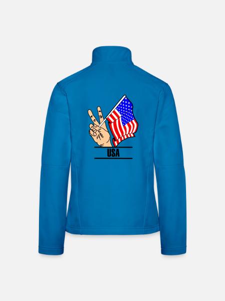 Drapeau des États-Unis, signe de paix, texte des États-Unis - Veste en tissu softshell Femme - bleu clair - Dos