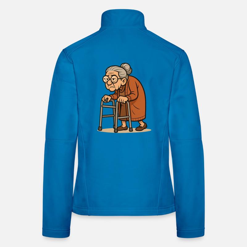Humorvolle Seniorin mit Rollator Illustration - Frauen Softshelljacke - Lichtblau