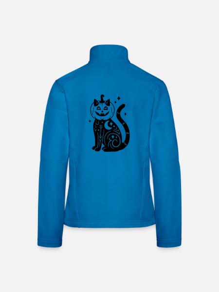Halloween Katze Kürbiskostüm - Schwarz mit Sternen - Frauen Softshelljacke - Lichtblau - Hinten