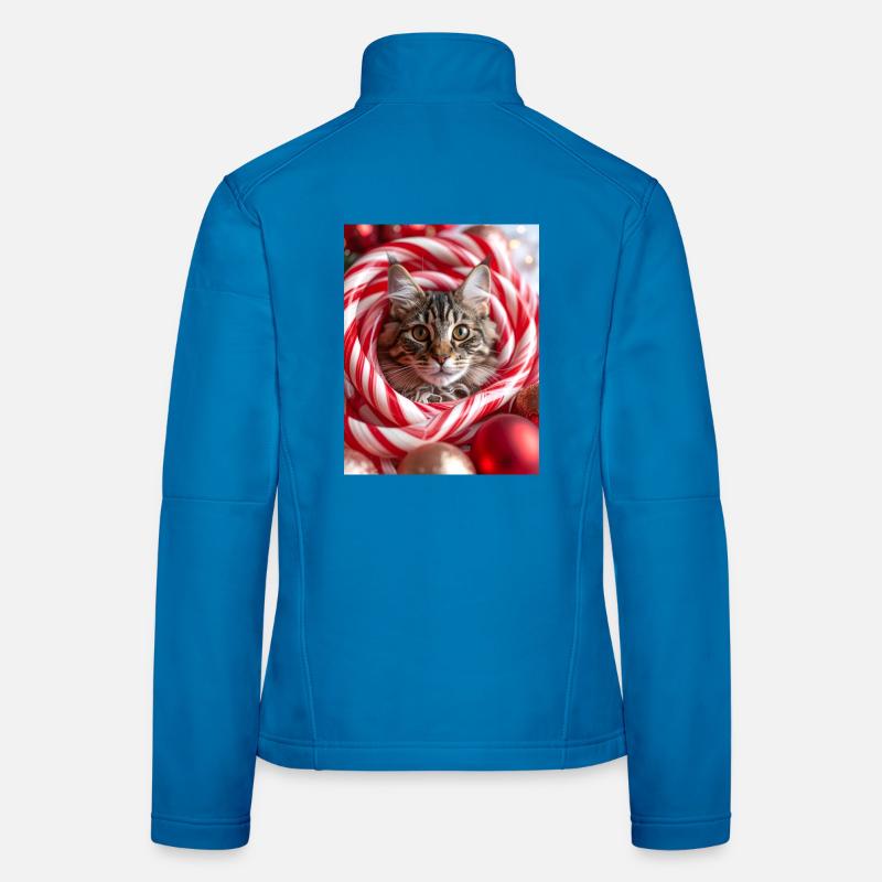 Christmas cat between candy sticks Women's Softshell Jacket