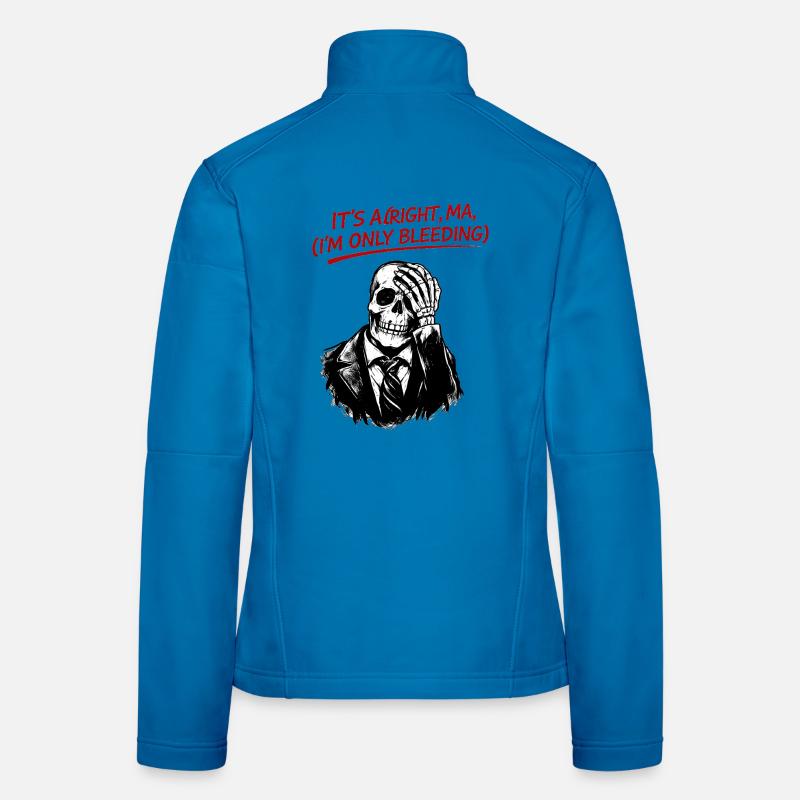 Skeleton in suit with red text Women's Softshell Jacket