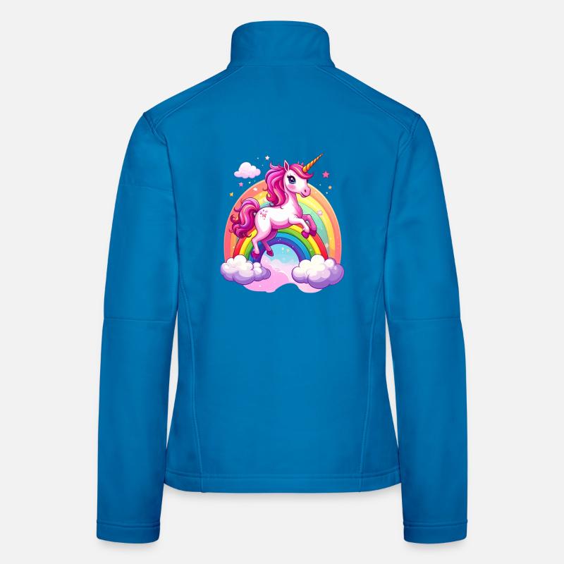 Rosa Einhorn mit Regenbogen und Wolken Frauen Softshelljacke