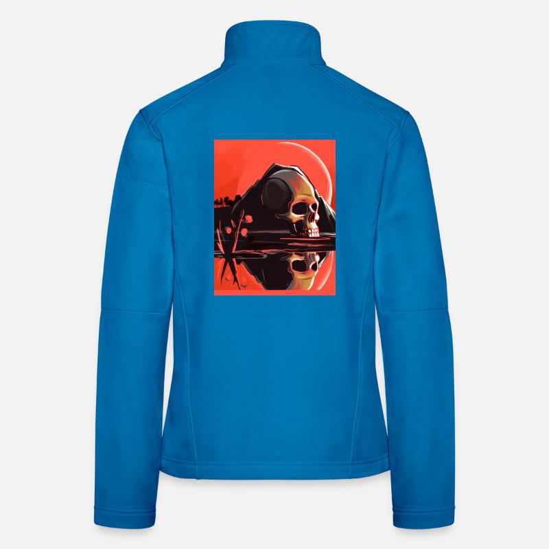 Crâne devant la montagne avec un soleil rouge Veste en tissu softshell Femme