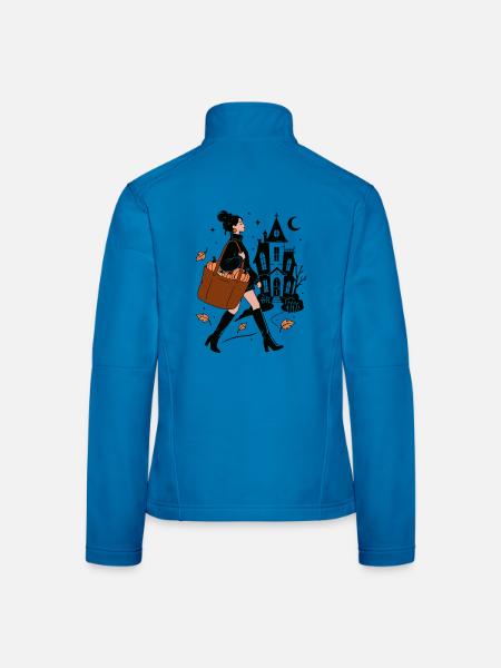 Autumn Vibes Frau mit Kürbis Tasche & Spukhaus - Frauen Softshelljacke - Lichtblau - Hinten
