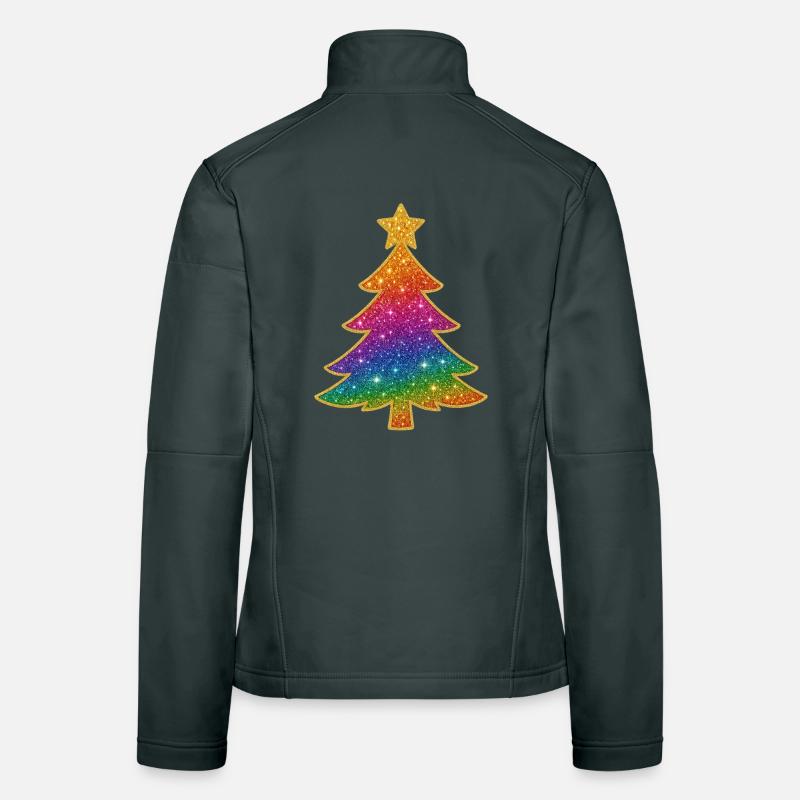 Rainbow Glitter Christmas Tree Women's Softshell Jacket