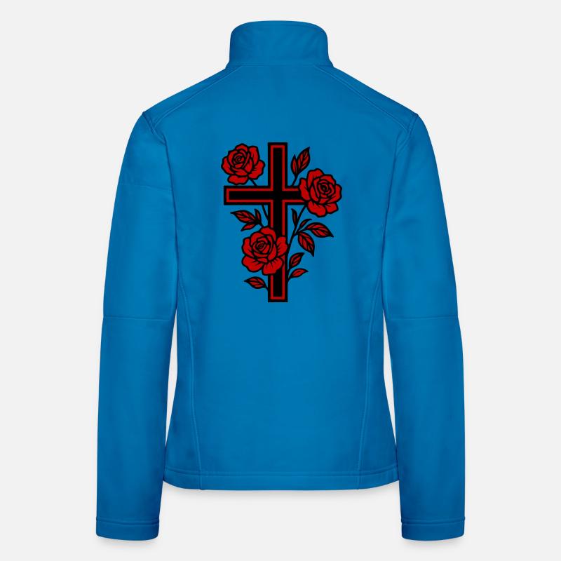 Fleurs à symbole de croix Veste en tissu softshell Femme