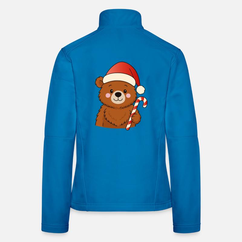 Petit ours de Noël mignon avec une canne d’orge d’orge Veste en tissu softshell Femme