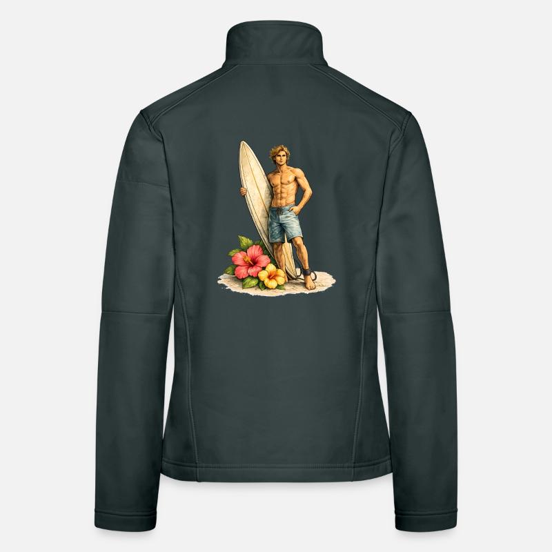 Surfeur avec planche sur une plage tropicale Veste en tissu softshell Femme